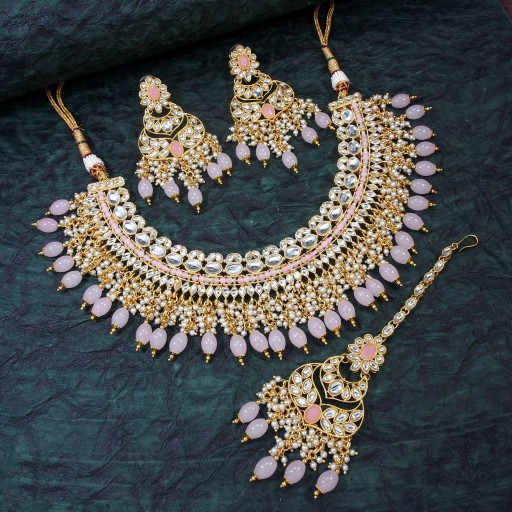 Presentable With Designer Stone Work Kundan Necklace Set  