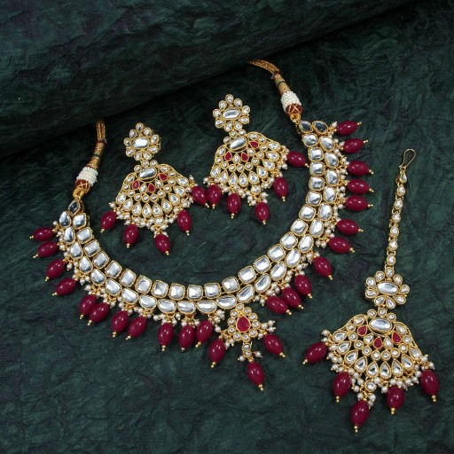 Engaging With Designer Stone Work Kundan Necklace Set  