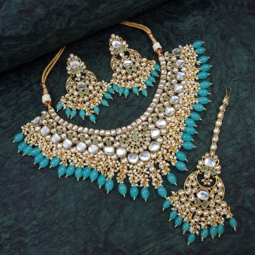 Fashionable With Designer Stone Work Kundan Necklace Set  