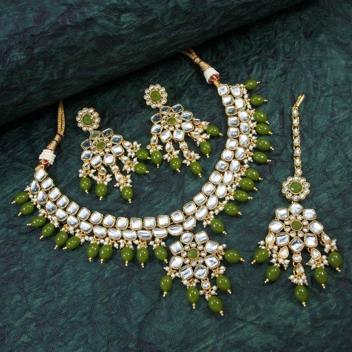 Fashionable With Designer Stone Work Kundan Necklace Set  