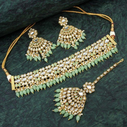 Magnificent With Designer Stone Work Kundan Necklace Set  