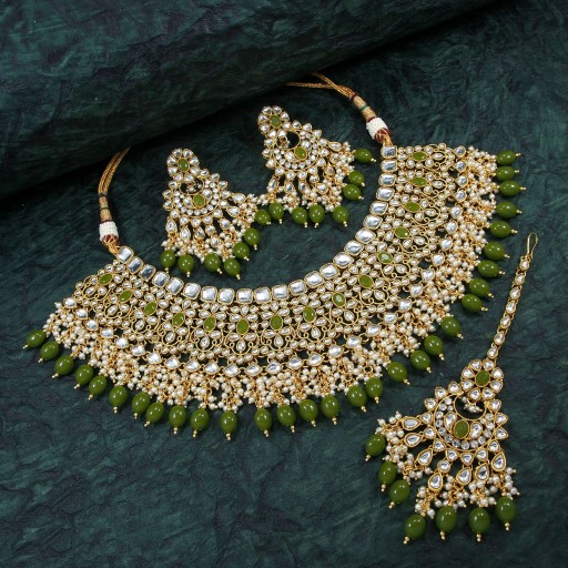 Prepossessing With Designer Stone Work Kundan Necklace Set  