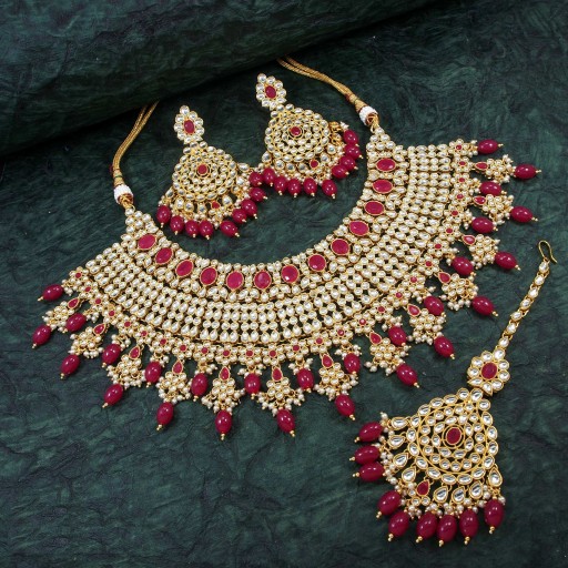 Prettyish With Designer Stone Work Kundan Necklace Set  