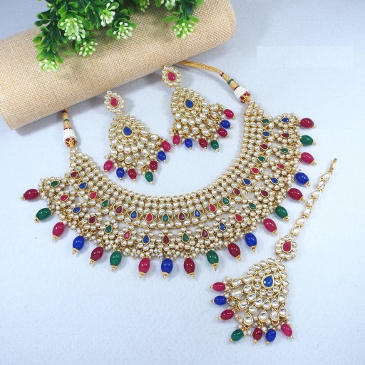 Beautiful With Ethnic Work Kundan Necklace Set  
