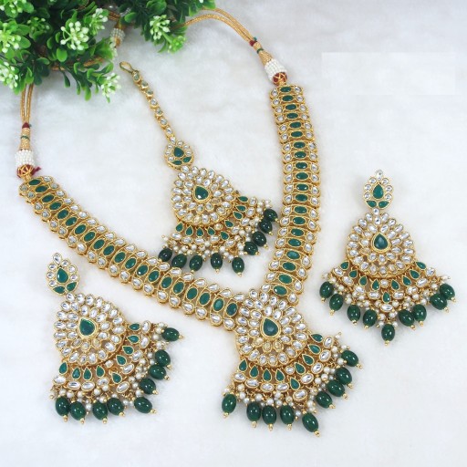 Desirable With Designer Stone Work Kundan Necklace Set  