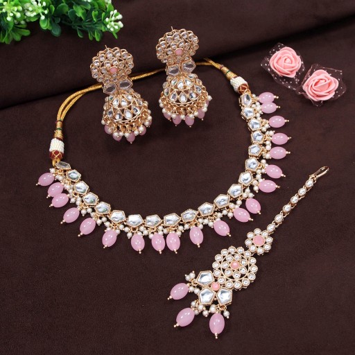 Glamorous With Designer Stone Work Kundan Necklace Set  