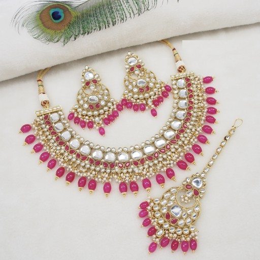 Marvellous With Designer Stone Work Kundan Necklace Set  