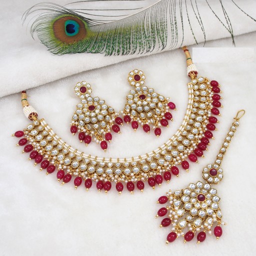 Attractive With Ethnic Work Kundan Necklace Set  