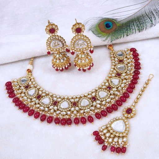 Beautiful With Designer Stone Work Kundan Necklace Set  