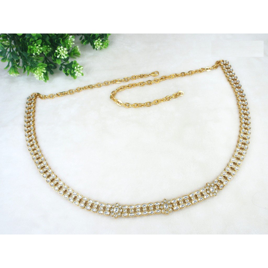 Gold toned kundan waist belt