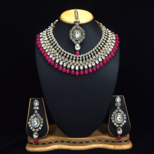 Rhinestones With Antique Traditional Work Necklace Set
