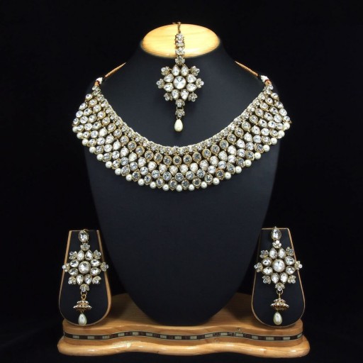 Rhinestones With Captivating Traditional Work Necklace Set