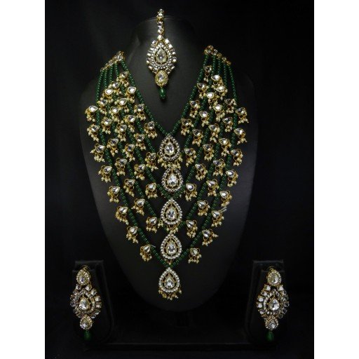 Elegant Handmade Patwa Work Necklace Set Studded With Kundan and Australian stone 