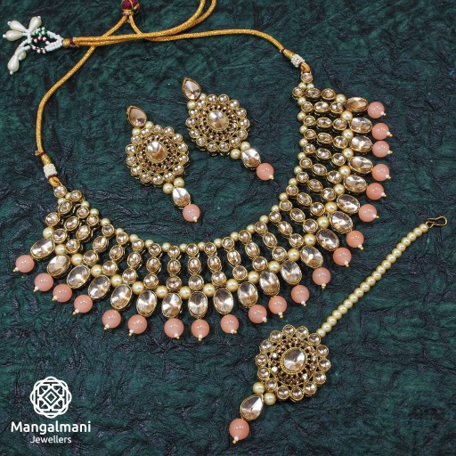 Exclusive Handmade Patwa Work Necklace Set Decorated With Kundan and Australian stone 