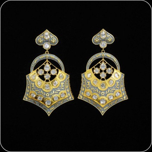 Captivating Brass Made CZ And Kundan Stone Work Mint Meena Earrings