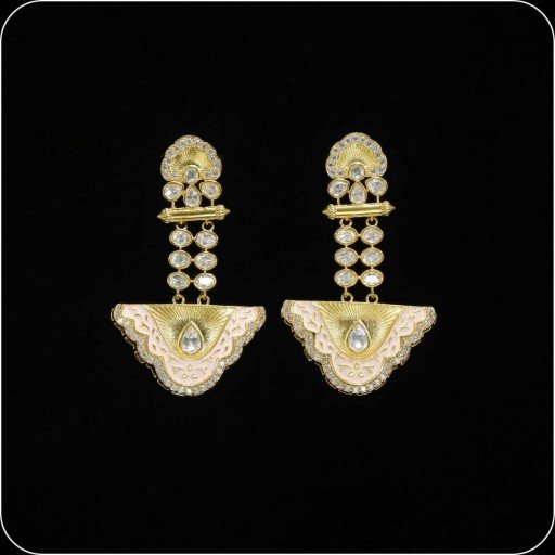 Charismatic Brass Made CZ And Kundan Stone Work Mint Meena Earrings