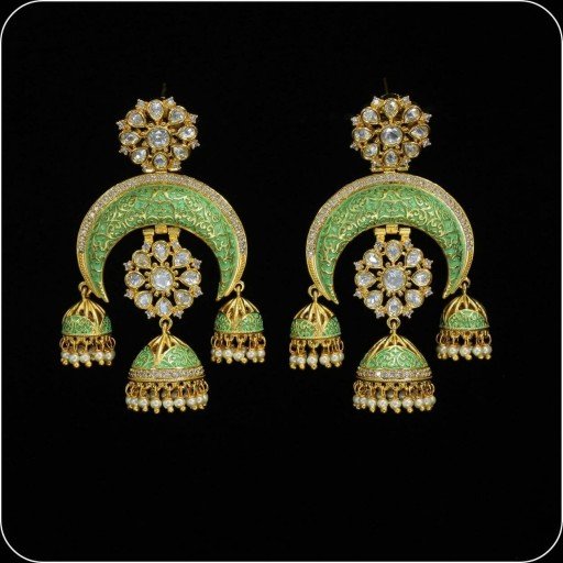 Engaging Brass Made CZ And Kundan Stone Work Mint Meena Earrings