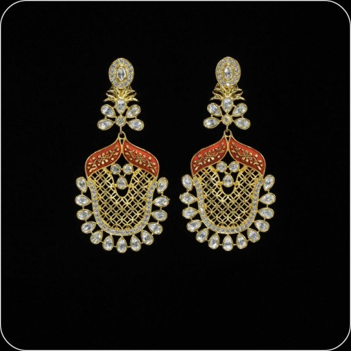 Exclusive Brass Made CZ And Kundan Stone Work Mint Meena Earrings
