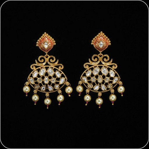 Marvellous Brass Made CZ And Kundan Stone Work Mint Meena Earrings