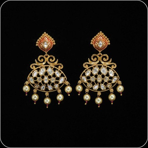 Marvellous Brass Made CZ And Kundan Stone Work Mint Meena Earrings