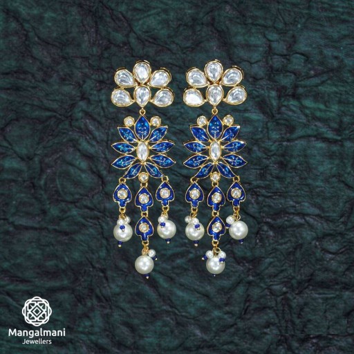 Ravishing Brass Made CZ And Kundan Stone Work Mint Meena Earrings