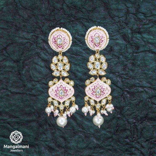 Stylish Brass Made CZ And Kundan Stone Work Mint Meena Earrings