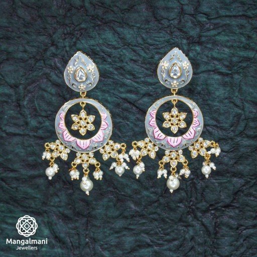 Trendy Brass Made CZ And Kundan Stone Work Mint Meena Earrings