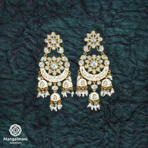 Beautiful Brass Made CZ And Kundan Stone Work Mint Meena Earrings