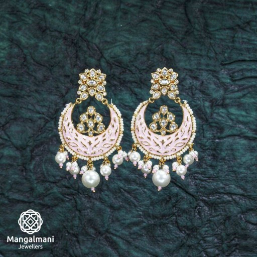 Captivating Brass Made CZ And Kundan Stone Work Mint Meena Earrings
