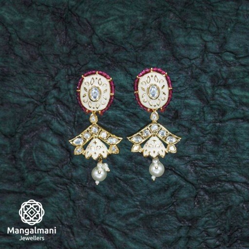 Desirable Brass Made CZ And Kundan Stone Work Mint Meena Earrings