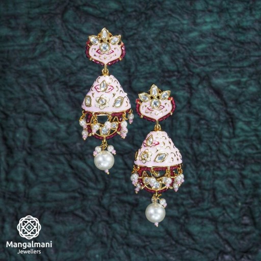 Captivating Brass Made CZ And Kundan Stone Work Mint Meena Earrings