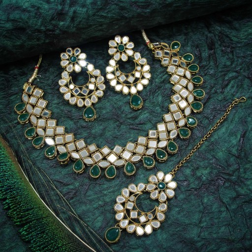 Attractive With Mirror Work Mirror Necklace Set Decorated With Mirror