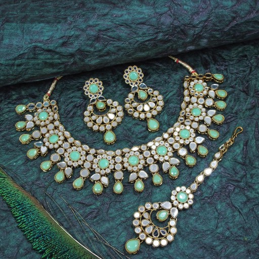 Charming With Mirror Work Mirror Necklace Set Decorated With Mirror