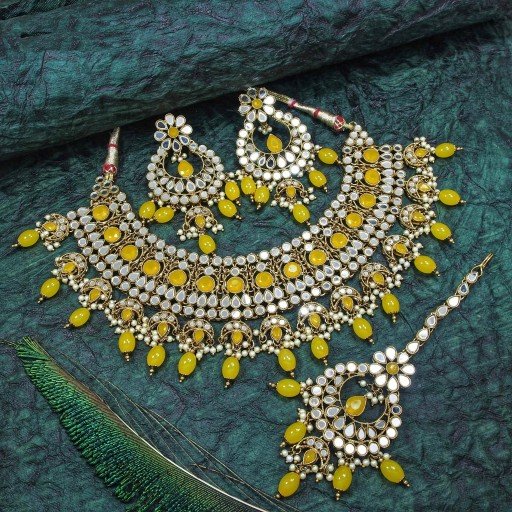 Elegant With Mirror Work Mirror Necklace Set Studded With Mirror