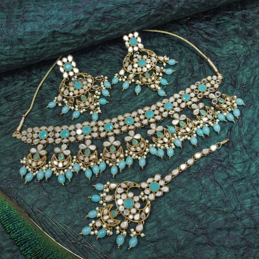 Glorious With Mirror Work Mirror Necklace Set Decorated With Mirror