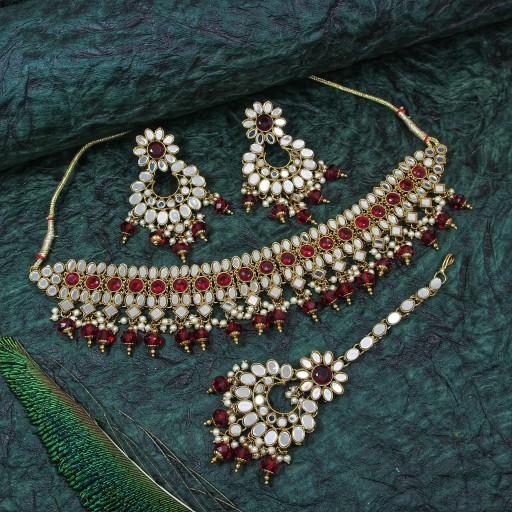Magnificent With Mirror Work Mirror Necklace Set Adorned With Mirror