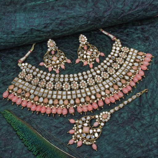 Stylish With Mirror Work Mirror Necklace Set Decorated With Mirror