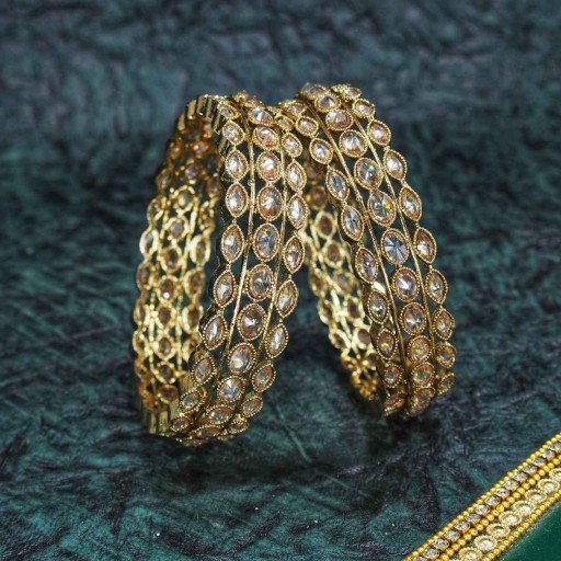 Stylish Ad Stone With Reverse Ad Work Polki Bangles