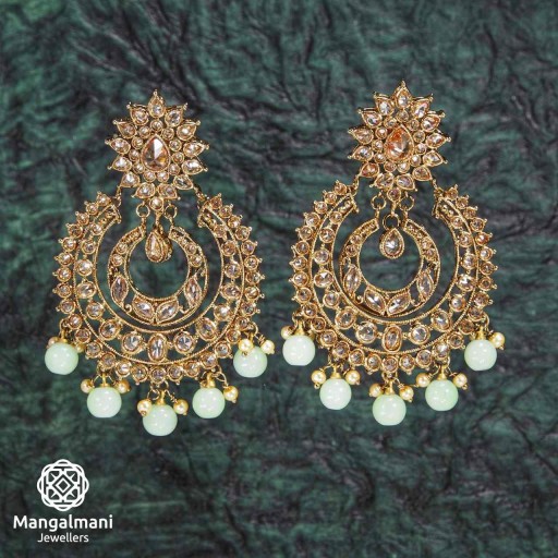 Alluring Mint Coloured With Ethnic Work Polki Earrings Studded With Reverse Ad