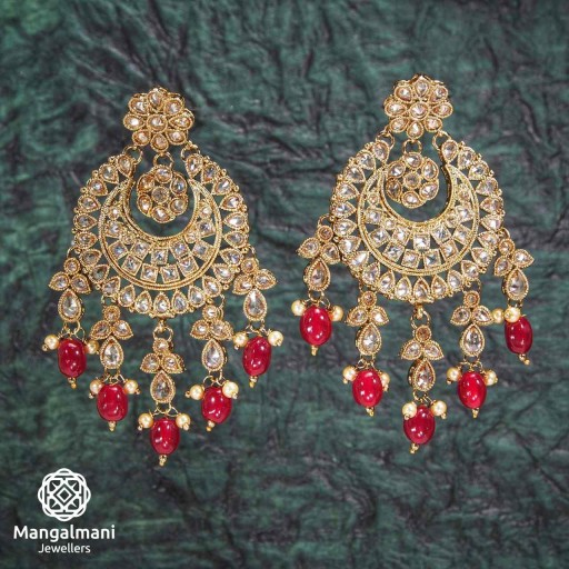 Antique Maroon Coloured With Designer Stone Work Polki Earrings Embellished With Reverse Ad
