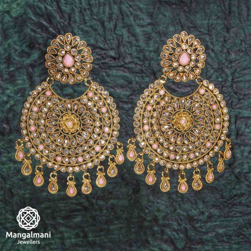 Charismatic Pink Coloured With Ethnic Work Polki Earrings Embellished With Reverse Ad
