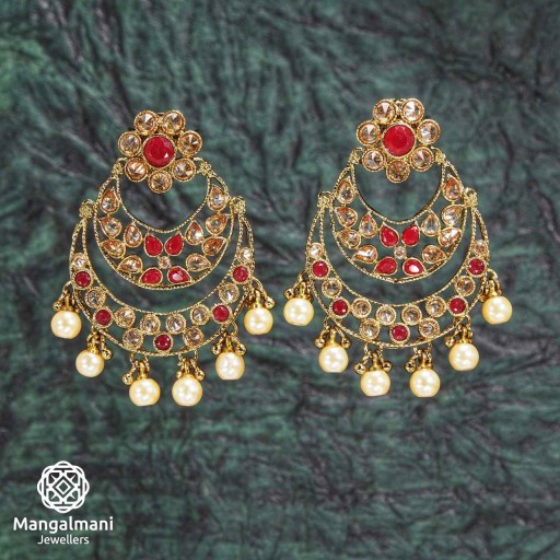 Charming Maroon Coloured With Designer Stone Work Polki Earrings Decorated With Reverse Ad