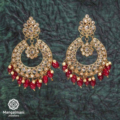 Desirable Maroon Coloured With Ethnic Work Polki Earrings Adorned With Reverse Ad