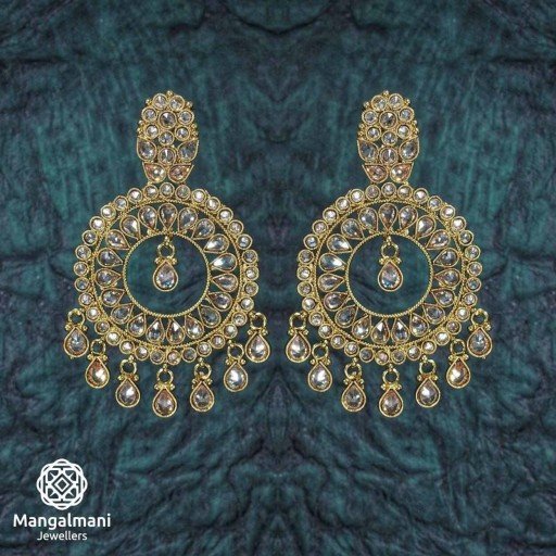 Resplendent Polki Style Earrings With Reverse AD