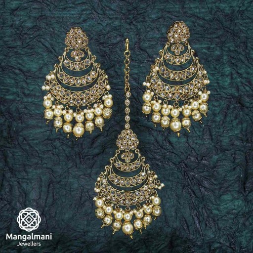 Brass Made Attractive Polki Earring And Tikka Set