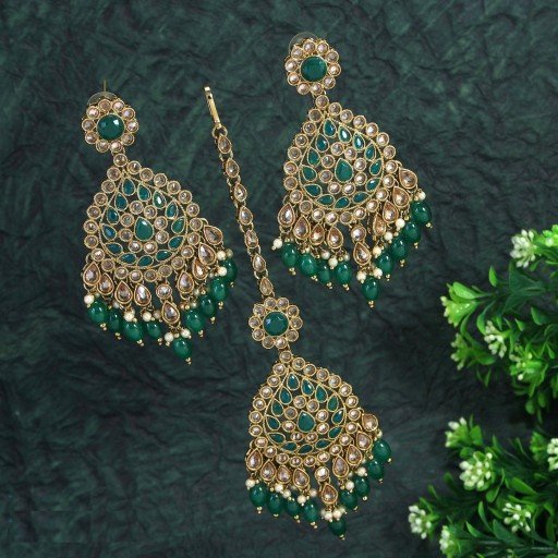 Engaging With Ethnic Work Polki Earrings & Tikka