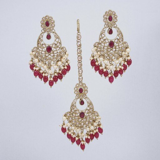 Desirable Polki Earring And Tikka Set  