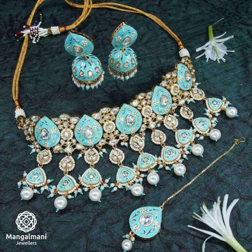 Brass Made Beautiful Design Hand Painted Kundan Meena Necklace Set