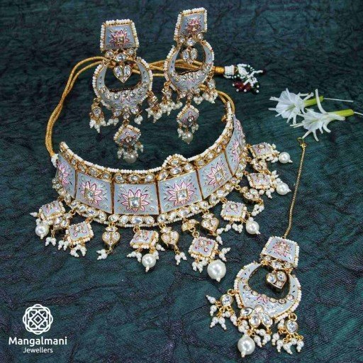 Brass Made Charismatic Design Hand Painted Kundan Meena Necklace Set