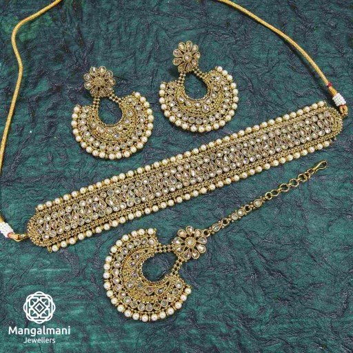 Charming LCT Coloured With Traditional Work Polki Necklace Set Decorated With Reverse Ad